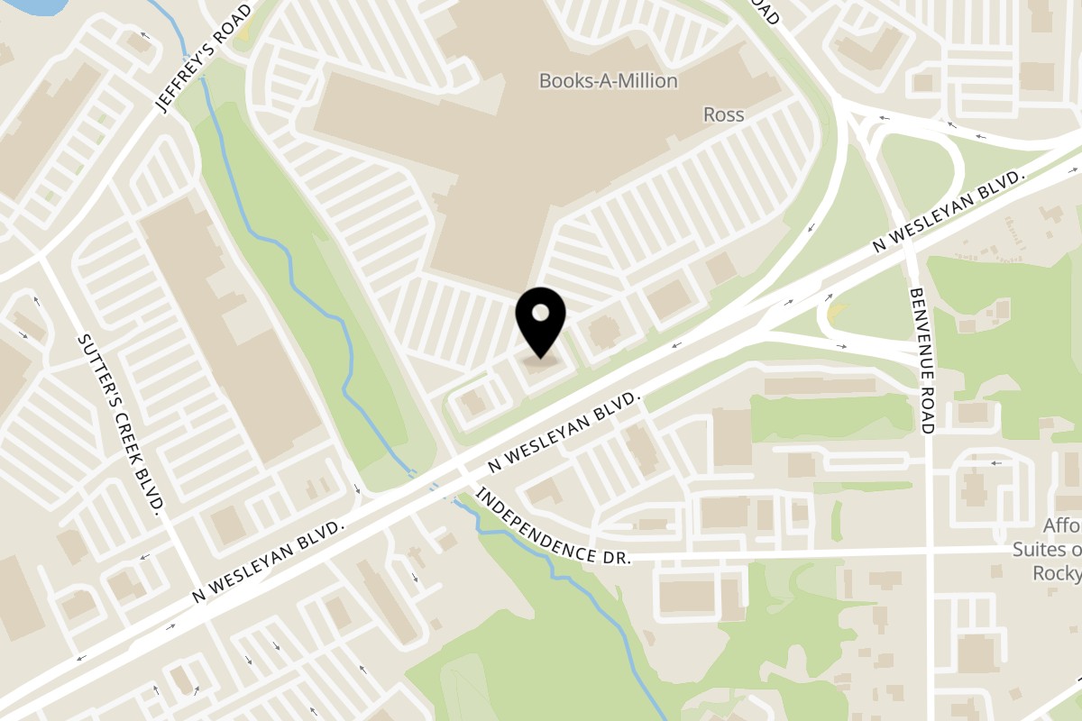 Map showing the location of San Jose Tacos and Tequila on 1130 N Wesleyan Blvd in Rocky Mount
